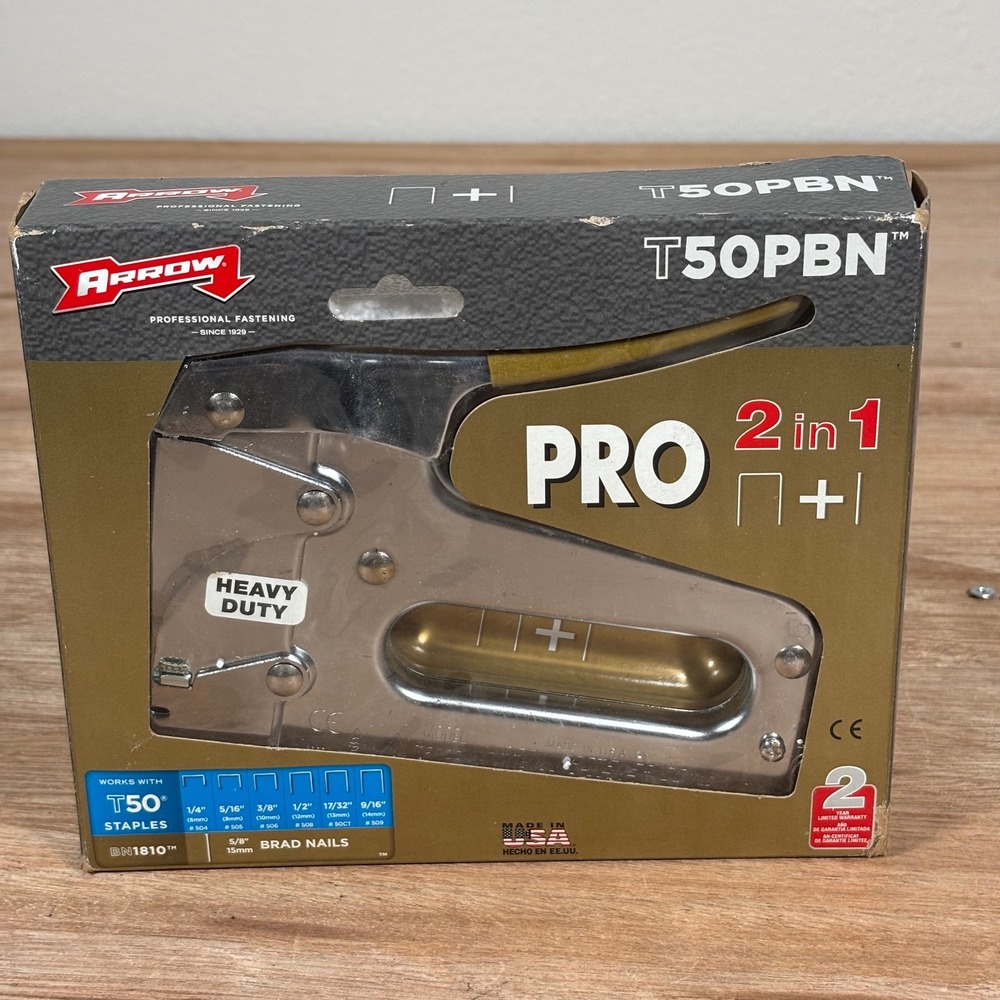 Arrow T50PBN Pro 2 in 1 Heavy Duty Staple Gun and Brad Nailer Chrome Finish